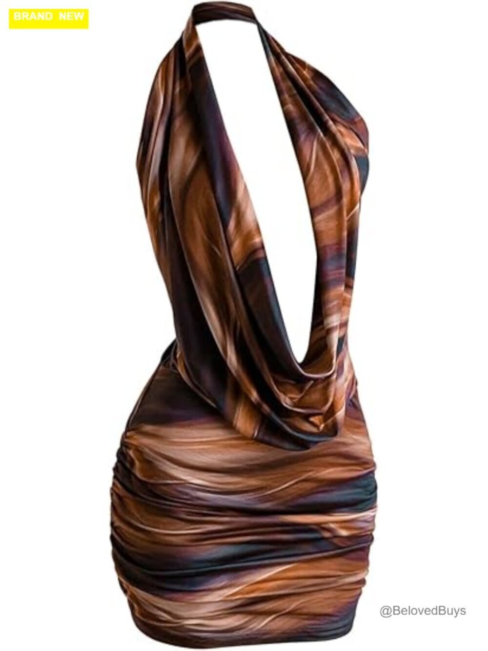 Halter Cowl Neck Sleeveless Open Back Mini Cocktail Party Dress